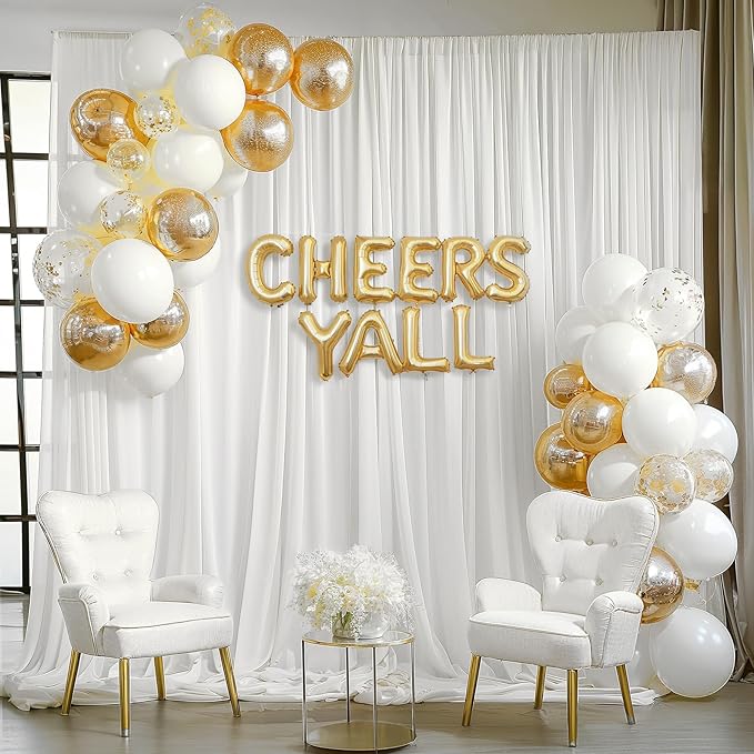 10ft x 10ft Cream White Backdrop Curtains, Wrinkle-Free Sheer Chiffon Fabric Photo Backdrop Drapes for Wedding Arch Party Ceremony Stage Photography Decorations