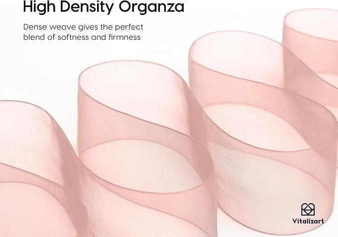 Vitalizart Pink Organza Ribbon 1.5" x 30 Yd Rose Gold Sheer Ribbons for Gift Wrapping Crafts Christmas Party Decor Bows Wedding Invitations Wreaths Bouquet
