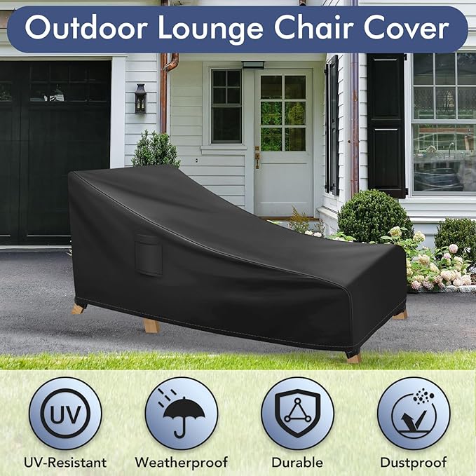 Chaise Lounge Covers Outdoor Waterproof, Heavy Duty Patio Furniture Covers, Fits up to 78L x 34W x 32H inches, 1 Pack, Black