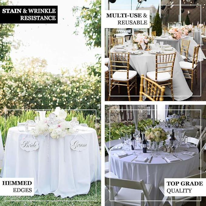 Efavormart Round Tablecloth, 108 Inch Stain & Wrinkle Resistant Washable Table Cloth, Decorative Polyester Fabric Table Cover for Banquet, Wedding, Dining- White