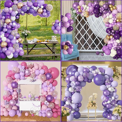 Amandir 153pcs Purple Balloon Garland Arch Kit, Different Sizes 18 12 10 5 inch Lavender Latex Metallic Confetti Purple Balloons for Halloween Wedding Birthday Baby Shower Party Decorations Supplies
