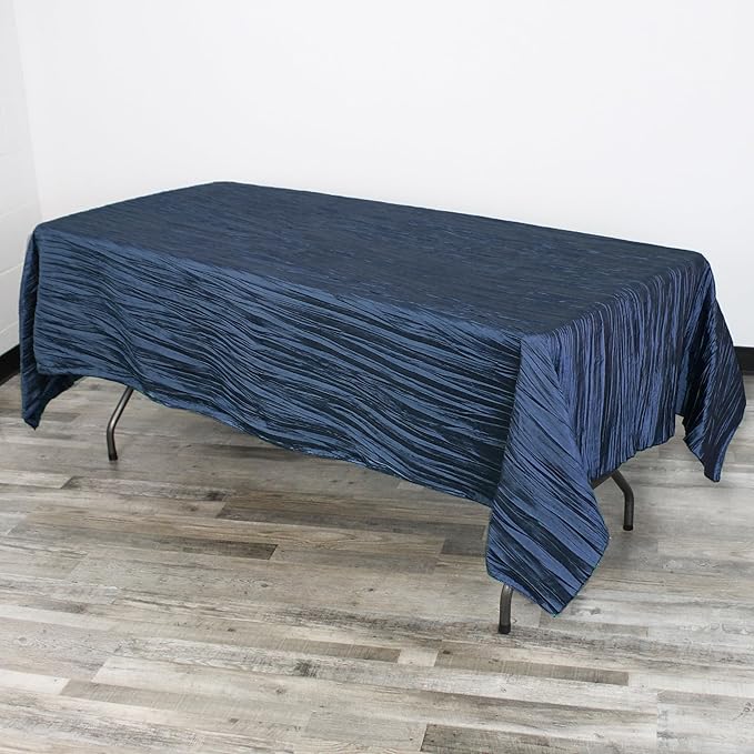 YOUR CHAIR COVERS - 60 x 102 inch Rectangular Crinkle Taffeta Tablecloth - Navy Blue, Rectangle Table Linens for 6 ft Rectangular Tables, Wedding Crushed Table Cloth