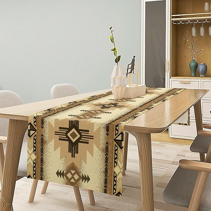 Aztec Table Runner Southwestern Ethnic Style Geometric Navajo Tribe Abstract Pattern Vintage Rustic Table Dinner Table Runner 13x60 Inch