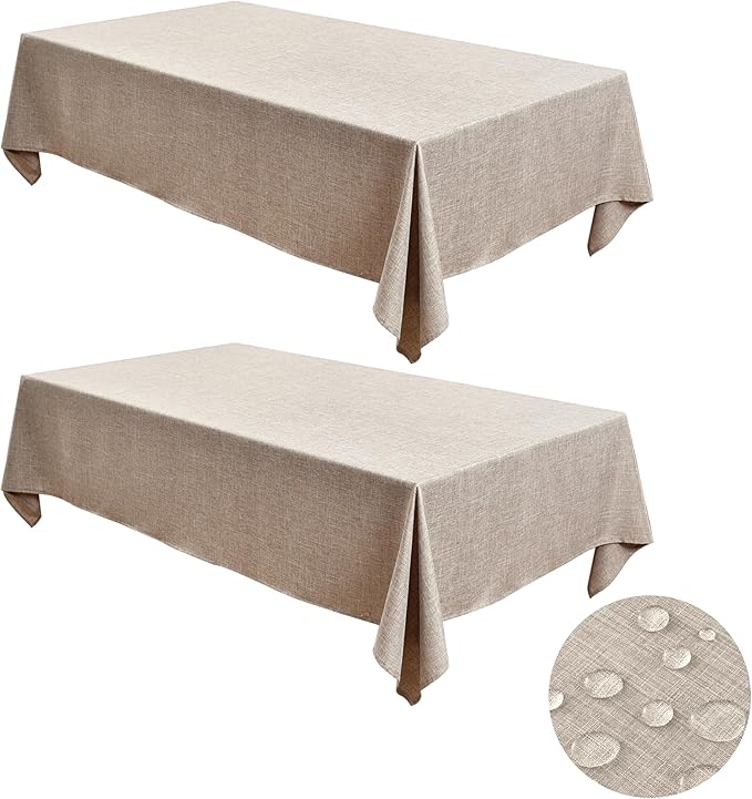 Fitable Faux Linen Tablecloths for Rectangle Tables: Water & Stain Resistant Farmhouse Table Cloth, Washable Burlap Textured Table Covers for Kitchen Dining Party(2 Pack, 60x120 Inch, Nature)