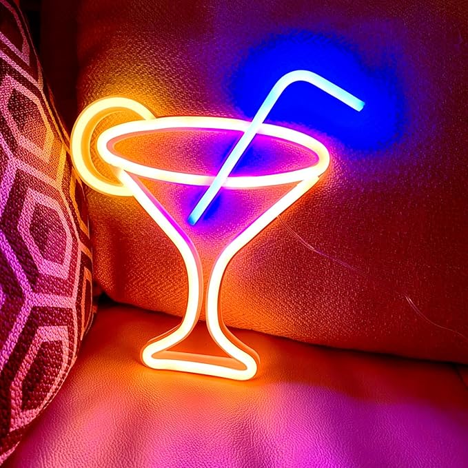 Led Cocktails Neon Sign,Wine Glass Neon Light Battery and USB Dual Powered Bar Neon Night Light Signs for Wall Decor,Cocktails Night Lamp for Bar, Club, Cocktail Bar, Restaurant, Shop