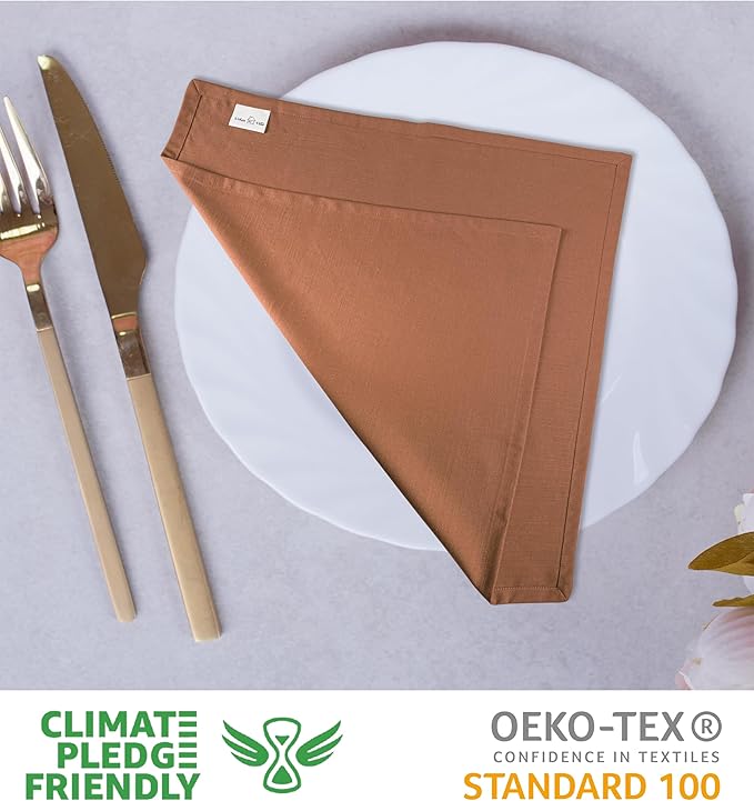 Urban Villa Fall Cloth Napkins Rust Color Dinner Napkins Set of 12 20''x20'' 100% Cotton Slub Absorbent Harvest Napkins Washable ReusableThanks Giving Dinner Napkins