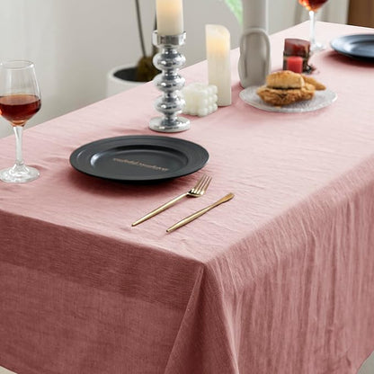 EVERLY 100% Pure Linen Rectangle Tablecloths 60x84Inches for Dining,Buffet Parties,Picnic,Events,Weddings and Restaurants,Decorative Halloween,Thanksgiving Machine Washable Tablecloths-Muddy Pink
