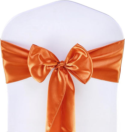 MDS Pack of 75 PCS Satin Chair Sashes Charmeuse Sateen Dining Chair Bows Ribbon Ties Back Sash for Wedding Party Birthday Home Hotel Restaurant Banquet Decoration (7 x 108 Inch, Brunt Orange)