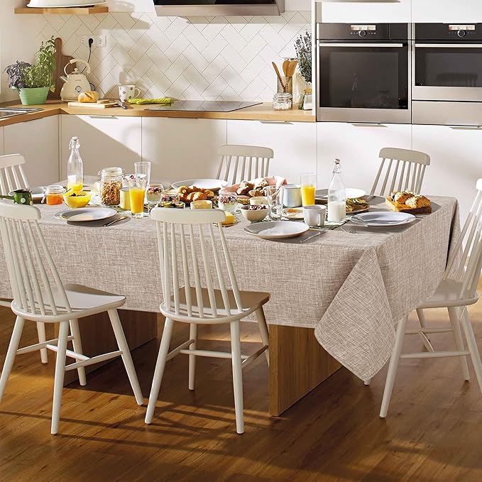 Fitable Faux Linen Tablecloth Square Wrinkle Resistant Fabric Neutral Table Cloth, Indoor Outdoor Table Cover for Kitchen Dining, Birthday Party, Farmhouse (Nature, 54 x 54 Inch)