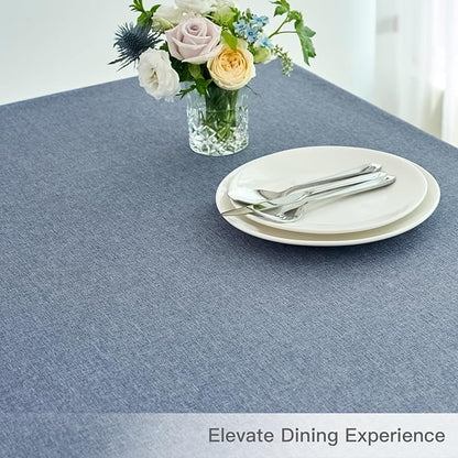 maxmill Square Linen Textured Tablecloth Waterproof Spillproof Wrinkle Free Slubby Textured Table Cloth for Dinner and Party Washable Wipeable Fabric Table Cover Decoration, 60 x 60 Inch, Demin Blue