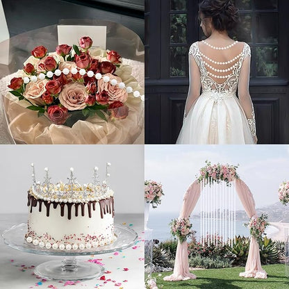 Pearls String Beads 33 Feet Crafts Faux Pearl Roll for Christmas Garland Flowers Wedding Party Jewelry Decoration(3mm White)