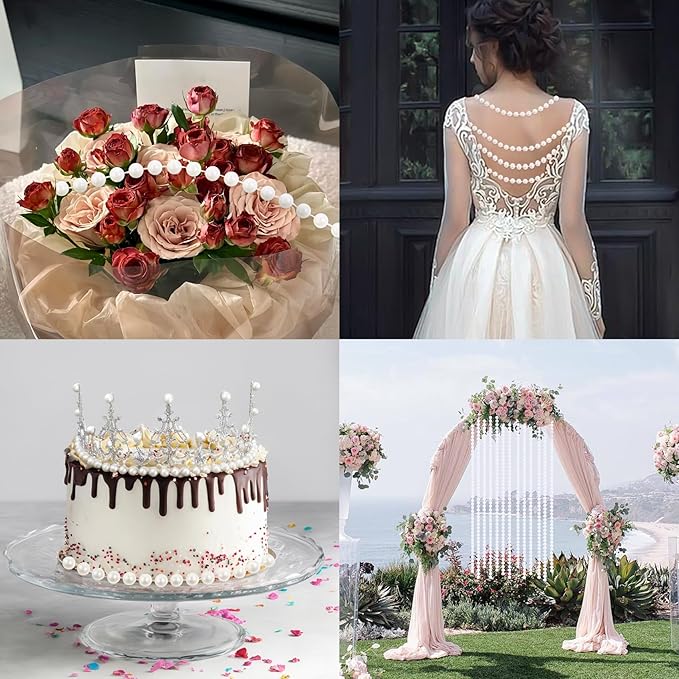 Pearls String Beads 33 Feet Crafts Faux Pearl Roll for Christmas Garland Flowers Wedding Party Jewelry Decoration(5mm Ivory)
