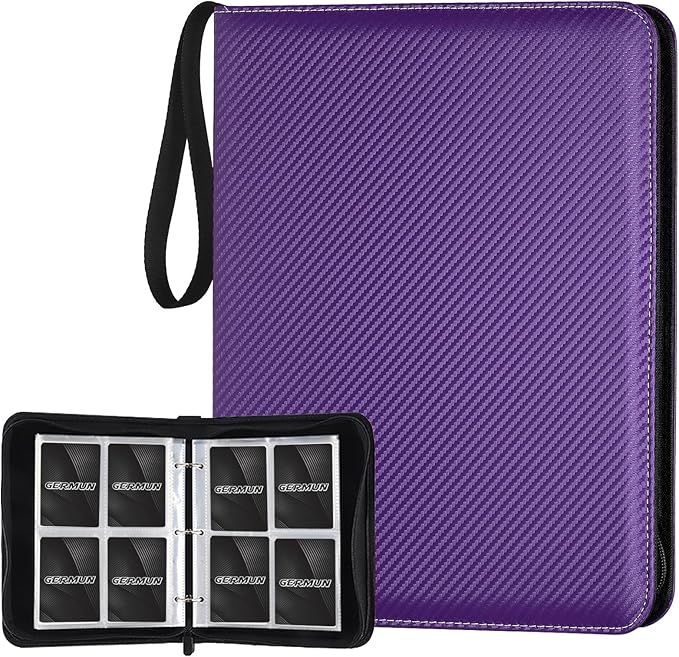 4 Pocket Card Binder, Premium Zip Trading Card Binder, 400 Double Sided Pocket PU Card Collection Binder, Collector Card Album, Card Folder for MTG, TCG, Sports Cards, Game Cards (Purple)
