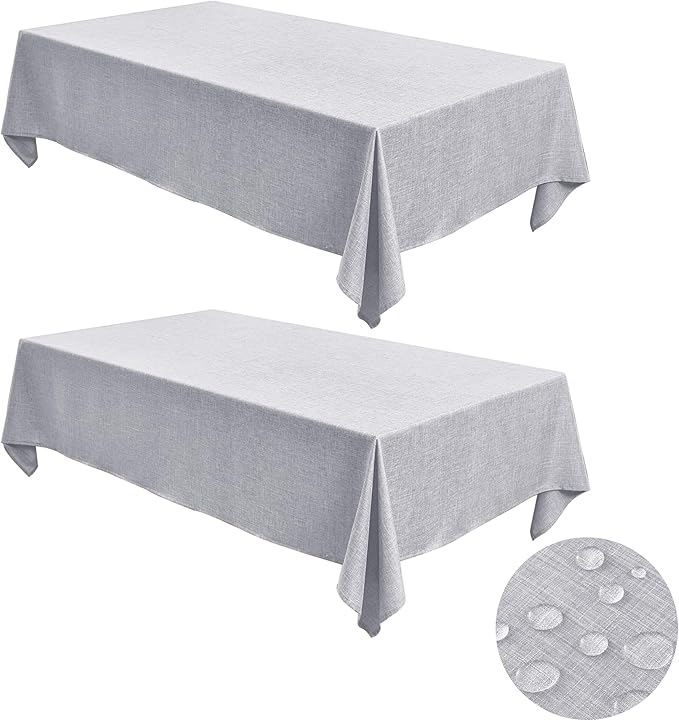 Fitable Faux Linen Tablecloths for Rectangle Tables: Water & Stain Resistant Farmhouse Table Cloth, Washable Burlap Textured Table Covers for Kitchen Dining Party(2 Pack, 60x102 Inch, Light Grey)