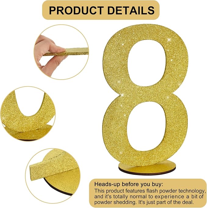 TONIFUL 11.8 Inch Gold Glitter Numbers Table Centerpieces 0-9 Birthday Party Decorations,Shining Gold Digital 8 for Birthday Party,Wedding,Bridal Shower,Engagement,Photo Shoot,Anniversary