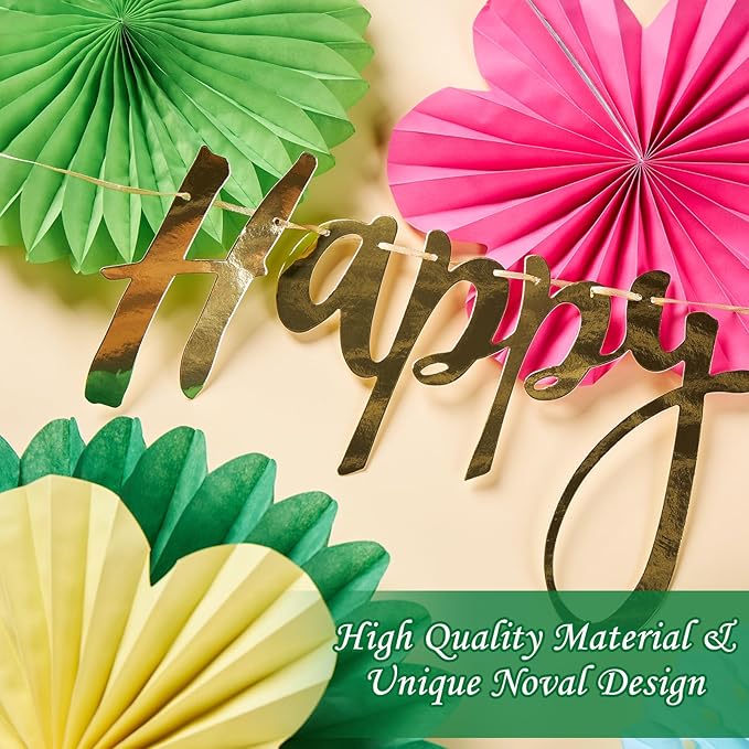 Colorful Birthday Party Decoration Paper Flower Hanging Decoration for Wall Happy Birthday Banner Paper Fans Deco for Tropical Hawaii Luna Birthday Party