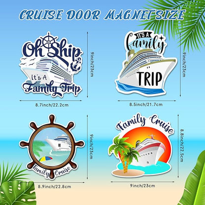 Hoteam 4 Pcs Family Cruise Door Decorations Magnetic Large Cruise Ship Door Magnets Funny Waterproof Nautical Magnets for Carnival Cabin Stateroom Fridge Car