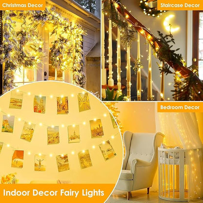 4Pack 80Ft 240LED Fairy Lights Battery Operated with Remote, Waterproof String Lights with Timer for Indoor & Outdoor, Twinkle Lights Battery Powered for Bedroom Christmas Decorations (Warm White)