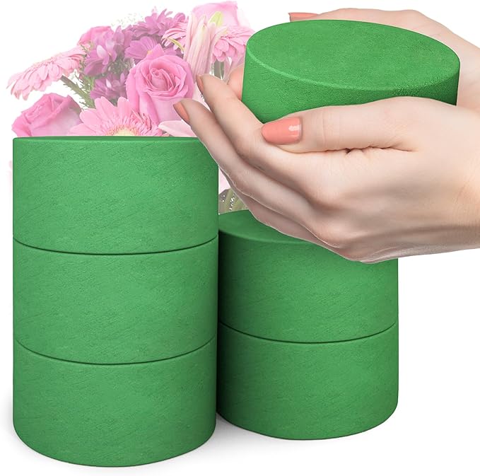 Max Shape 6Pcs Floral Foam Round Blocks, Large Wet and Dry Green Foam for Artificial and Fresh Flower Arrangement,Flower Foam Blocks for Wedding Party Decorations (3.15 Inch)
