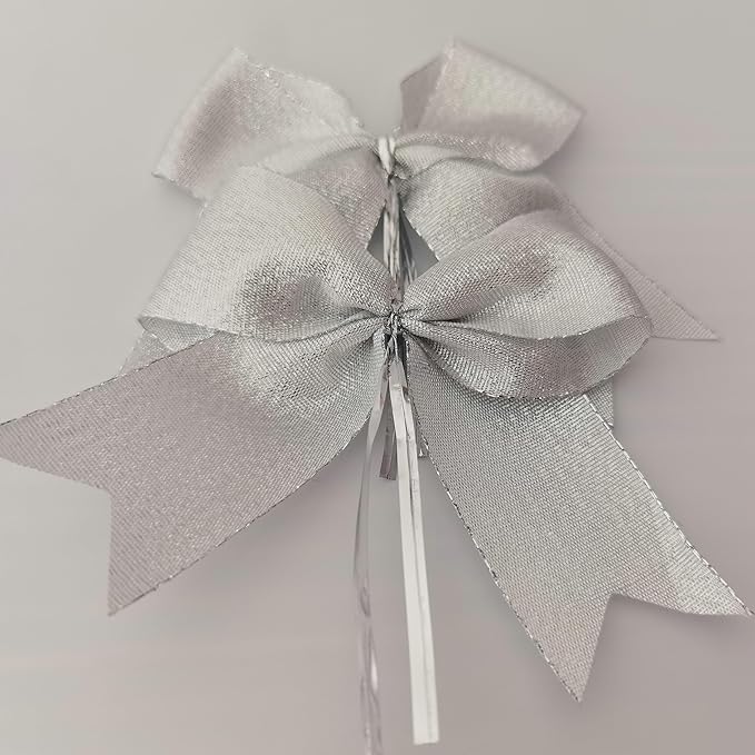 36pcs 4-1/2" Metallic Silver Bows with Twist Ties for Gift Wrapping Packing Christmas Decoration (4.5",Silver)
