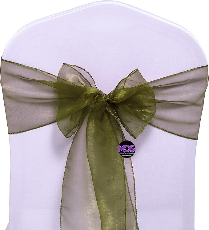 MDS Pack of 250 PCS Organza Chair Sashes Wider Dining Chair Bows Ribbon Tie Back for Wedding Party Birthday Bridal Shower Reception Event Banquet Home Chair Cover Decoration - Olive Green
