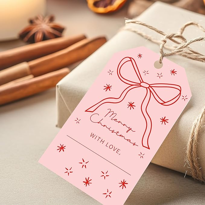 50 Pcs Christmas Gift Tags, 2.1"×3.5" Merry Christmas Tags for Gifts with String, Presents Paper Label Wrap for Party Favor - B13