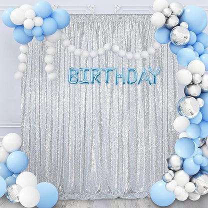 8ft x 8ft Silver Sequin Backdrop Curtain Glitter Photo Booth Backdrop for Wedding Birthday Baby Shower Event Decorations