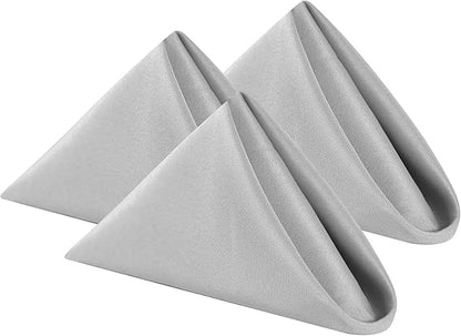Cloth Napkins 20x20 inch Washable Polyester Dinner Napkins Soft Table Napkins for Wedding Party Dining Banquet(Silver,12PCS)