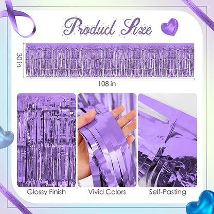 4 Pack Blue Lime Green Purple Series Table Skirts, 29x108" Metallic Foil Tinsel Fringe Table Skirt for Rectangle Tables Streamer Curtains Backdrop, Party Decorations for Birthdays, Weddings, Holidays