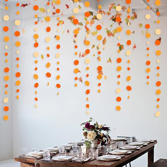 46 Ft Thanksgiving Fall Autumn Circle Dots Garland Gradient Orange Polka Dot Hanging Paper Streamer for Orange Wedding Bridal Shower Birthday Baby Shower Engagement Harvest Party Decorations Supplies