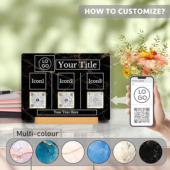 Personalized Custom Metal QR Code Sign Venmo Cashapp Scan to Pay with Stand Instagram Facebook Social Media QR Signs Bar Code QR Plaque Print for Business Salon Beauty Store Restaurant Wifi Sign (H3)