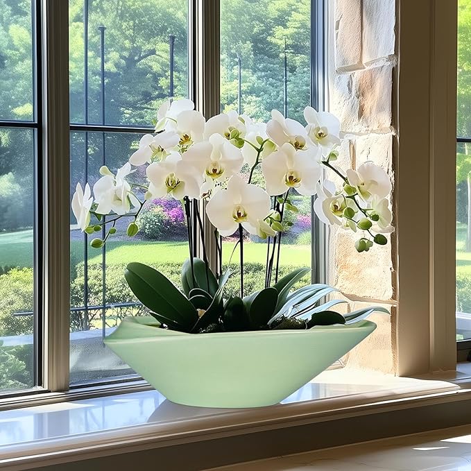 Ceramic Bonsai Pot - 18 Inch Planter with Drainage Hole Large Modern Bonsai Planter Decorative Succulent Flower Plant Pot for Indoor Plants Outdoor Green