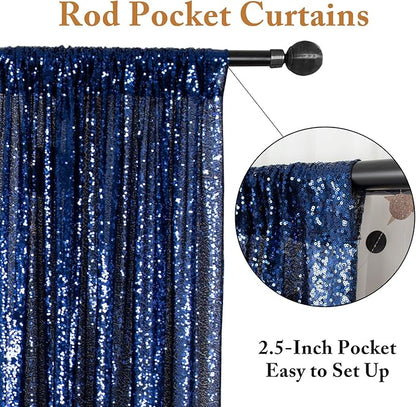 ShinyBeauty Navy and Orange Backdrop - 2FTx8FT Blue Photo Backdrops, Sequin Curtains, Glitter Fabric for Happy Birthday Parties and Events Halloween Decor