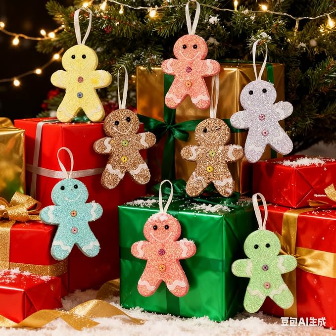 LANGXUN 6pcs Gingerbread Man Candy Land 2025 Xmas Party Suppiles Decoration, Hanging Candy Cane Christmas Tree Décor, Christmas Decorative Hanging Ornaments Crafts