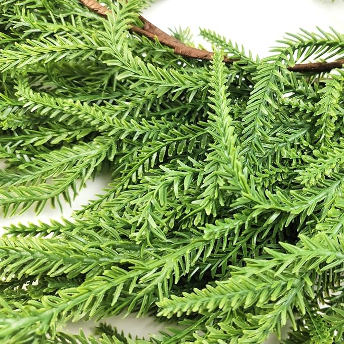 NSBELL 6 Ft Artificial Norfolk Pine Garlands, Real Touch Winter Pine Garland, Green Artificial Greenery Garland for Table, Mantle, Wall, Indoor, Outdoor Christmas Decorations