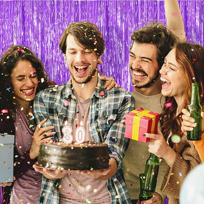 2 Pack Foil Curtain Backdrop Purple Metallic Tinsel Foil Fringe Curtains Photo Booth Props for Birthday Wedding Engagement Baby Shower Bachelorette Christmas Holiday Celebration Party Decorations