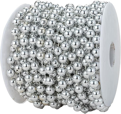8mm Crafts Faux Pearl Beads Garland Pearl Bead Roll Strand of Pearls to Decorate Floral Centerpieces Wedding Party Favor Christmas Tree(33 Feet Silver)