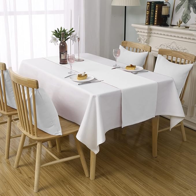 DUALIFE Pure White Table Runner 72 inch Length Soft Color Thick Polyester Decorative Cloth Handcrafted for Indoor/Outdoor Wedding Shower Party 1 Piece 14X72 Inch
