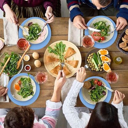 50 Pieces Baby Blue Paper Place Mats Round Disposable Table Mats Blue Paper Doilies Decorative Placemats for Wedding Banquet Party Home Dining Tableware Decor