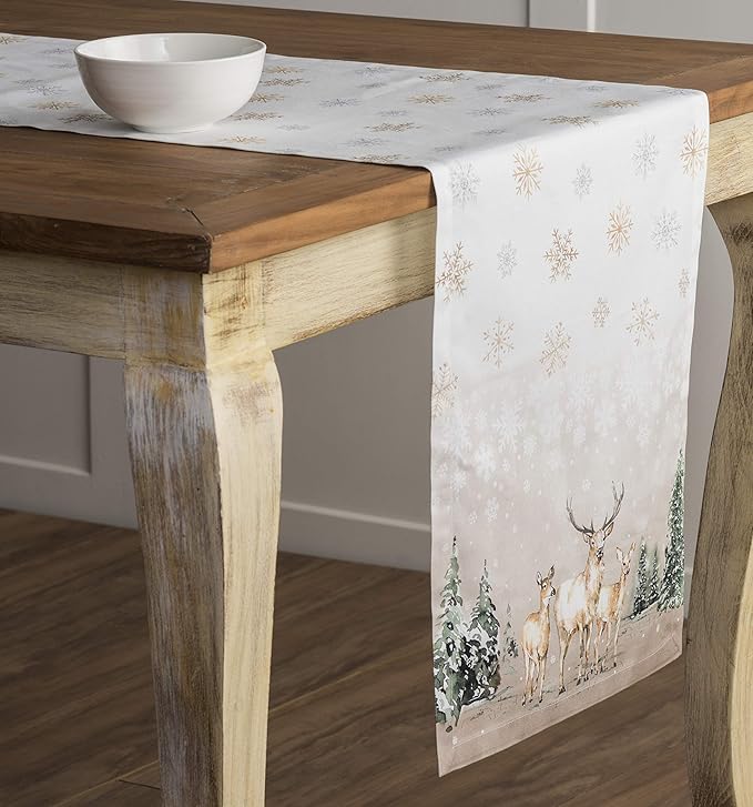 Maison d' Hermine Table Runner 100% Cotton Single Layer Table Runners 36 inches Long for Thanksgiving Christmas Decorations Home Kitchen Dining Party Wedding (Deer in The Woods, 14.5" x 36")