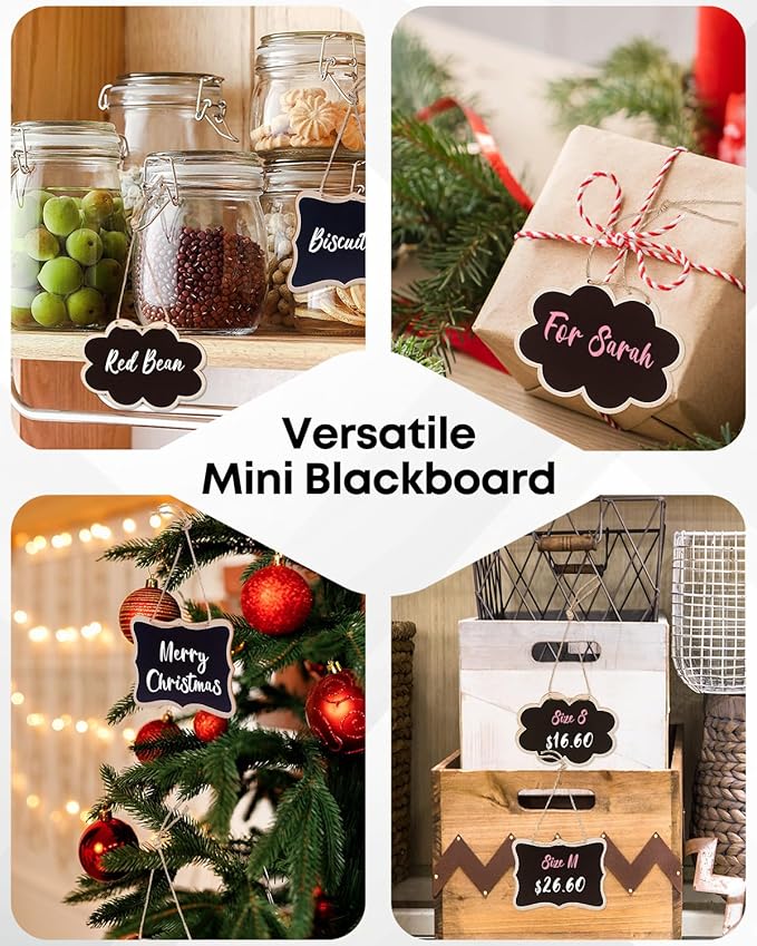 Uniclife 24 Pack Mini Chalkboard Signs for Food, Small Chalkboard Signs with Strings Chalk Markers & Replacement Stickers, Hanging Chalkboards Sign Reusable Wooden Food Labels for Party Buffet Wedding