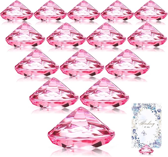 Boao 24 Pack Diamond Place Card Holders Acrylic Table Number Holder Card Stands Crystal Diamond Party Decorations Favor for Weddings Home Table(Pink)