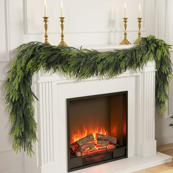 N&T NIETING 6FT Christmas Norfolk Pine Garland Real Touch Pine Artificial Faux Greenery Garlands Winter Christmas Garland for Table Mantle Fireplace Holiday Indoor Outdoor Xmas Decorations (1 Pcs)