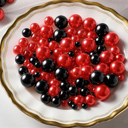 200 Pcs Vase Filler Beads Black and Red Pearl Beads for Vase No Hole Pearls for Centerpieces Vases Home Table Party Decor Wedding DIY 8/14/20mm