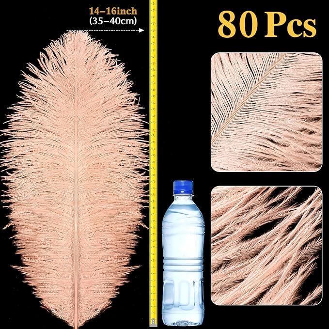 80 Pcs Large Natural Ostrich Feathers Plumes 14-16 Inch Bulk for DIY Crafts Wedding Party Centerpiece Vase