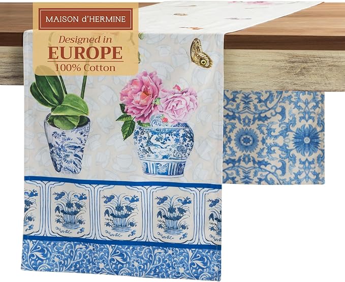 Maison d' Hermine Table Runner 100% Cotton Double Layer Table Runners 72 inches Long Decorative for Home Kitchen Dining Party Baby Shower Wedding Bridal Shower Spring Summer (Canton, 14.50" x 72")