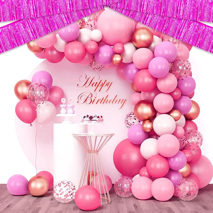6 Pack 10 Feet Rose Red Foil Fringe Garland Metallic Tinsel Streamers Banner Wall Hanging Curtain Backdrop for Parade Floats, Birthday, Graduate, Mother's Day, Wedding Party Decoration
