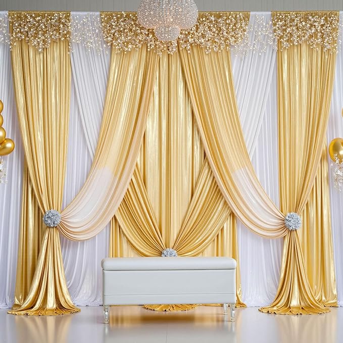 20ft x 10ft Gold Sequin Backdrop Curtain for Parties, Wrinkle Free Thick Glitter Photo Backdrop Drapes 4 Panels 5x10FT Back Drop Cloth Shiny Fabric for Wedding Birthday Photography Background