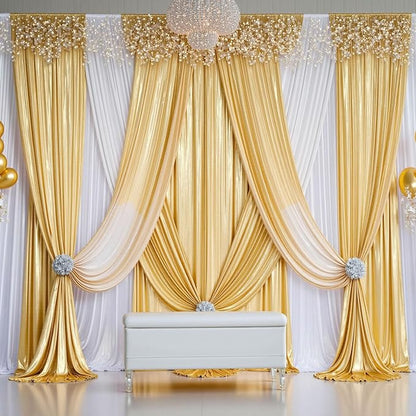 20ft x 10ft Gold Sequin Backdrop Curtain for Parties, Wrinkle Free Thick Glitter Photo Backdrop Drapes 4 Panels 5x10FT Back Drop Cloth Shiny Fabric for Wedding Birthday Photography Background