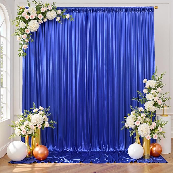 gogoparti 10x10FT Sapphire Blue Sequin Backdrop Curtain - 2 Panels of 5x10FT Wrinkle-Free Glitter Drapes for Photography, Birthdays, Weddings & Graduations